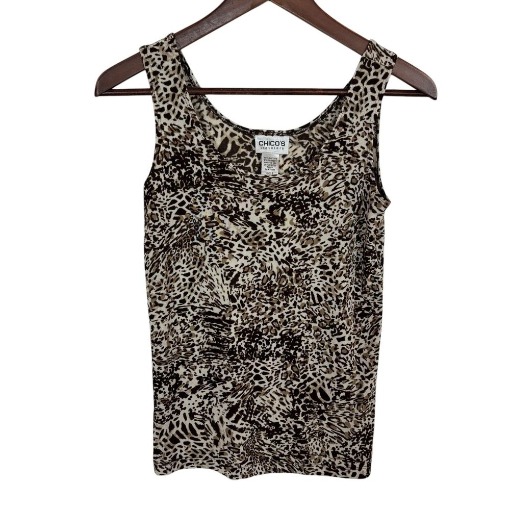 Chico's Travelers Brown Tan Animal Print Sleeveless Tank Top Women's Small 0